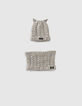 Bonnet et snood gris chiné moyen torsadés bébé fille -1