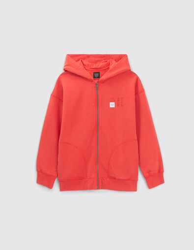 Cardigan orange fonc&eacute; message emboss&eacute; dos gar&ccedil;on - IKKS