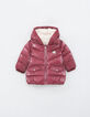 Bordeaux metallic gevoerde pufferjas met kap babymeisjes-1