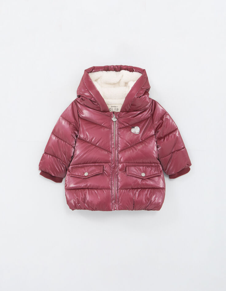 Bordeaux metallic gevoerde pufferjas met kap babymeisjes-1