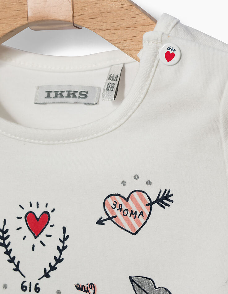 Tee-shirt blanc à petits motifs bébé fille-2 Tee-shirt blanc à petits motifs bébé fille-2