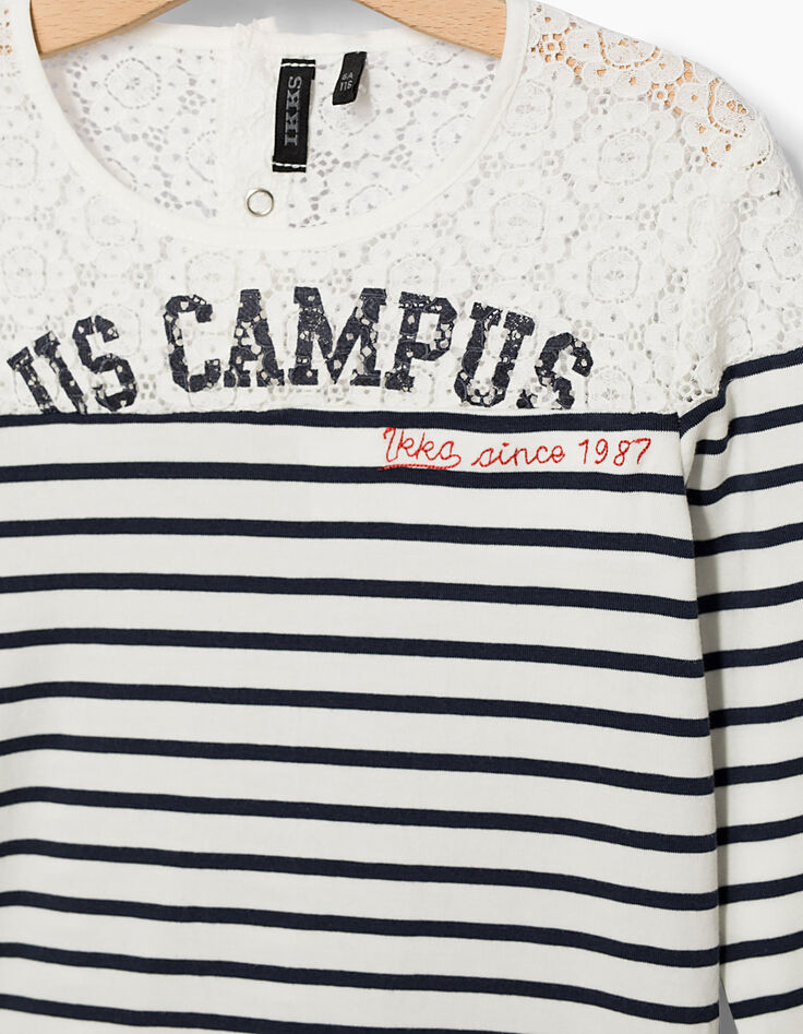 Girls' sailor T-shirt with lace at top-3