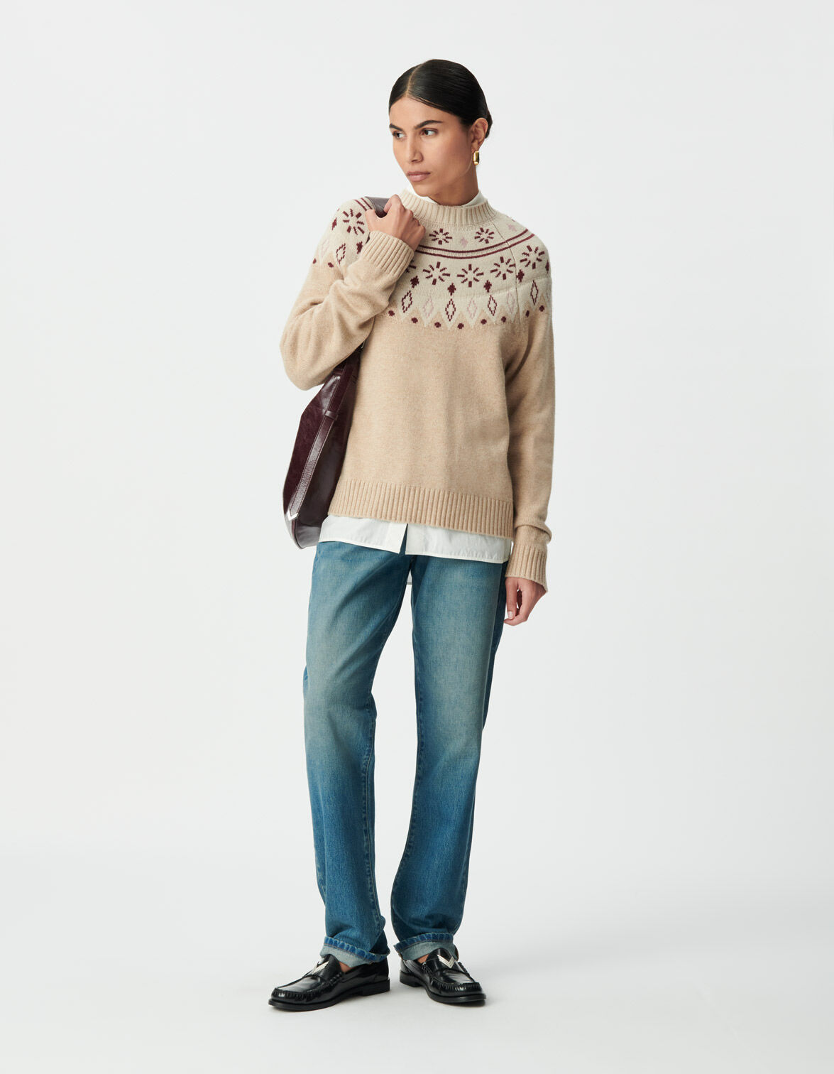 Women's beige decorative jacquard knit sweater IKKS