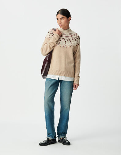 Jersey beige punto jacquard fantasía mujer - IKKS