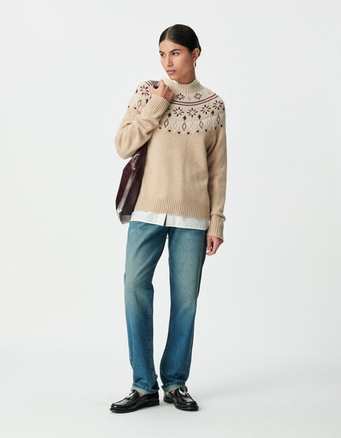 Jersey beige punto jacquard fantasía mujer Jersey beige punto jacquard fantasía mujer - IKKS