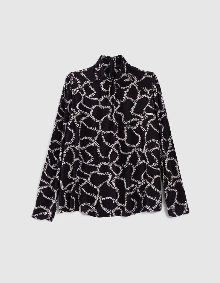 Women’s black blouse with ecru slalom print-5