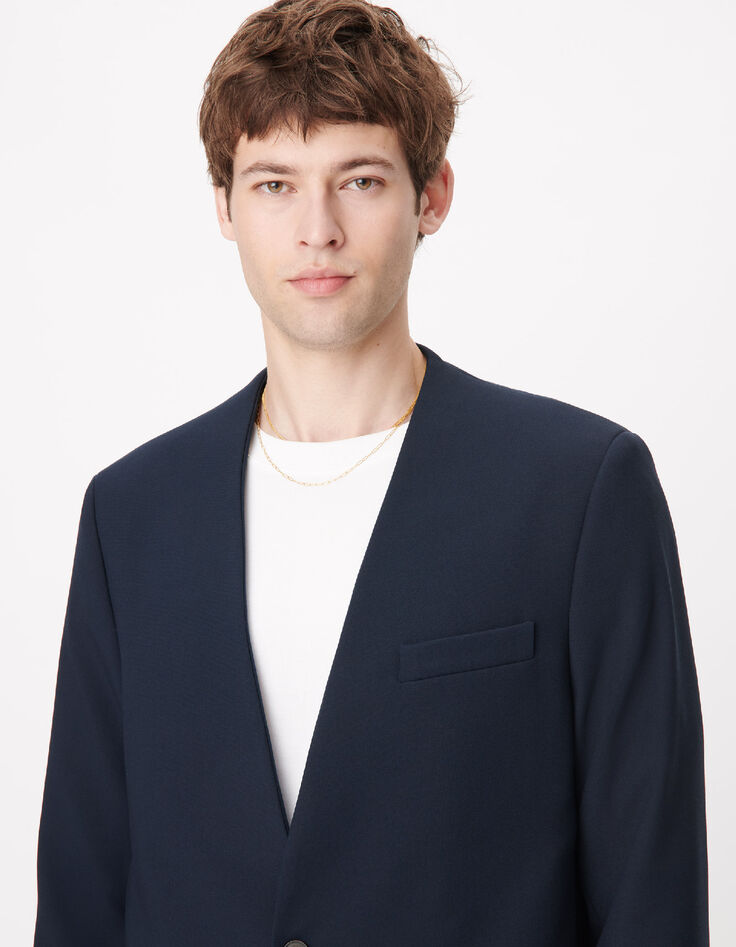 Dunkelblaue kragenlose Anzugjacke f&uuml;r Herren-4
