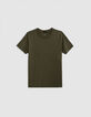 Tee-shirt kaki col rond broderie chevrons dos Femme-1
