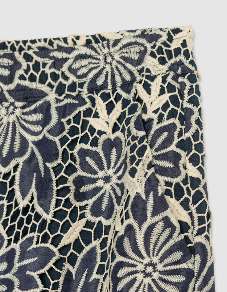 Damen ecru Spitze navy Hose-7