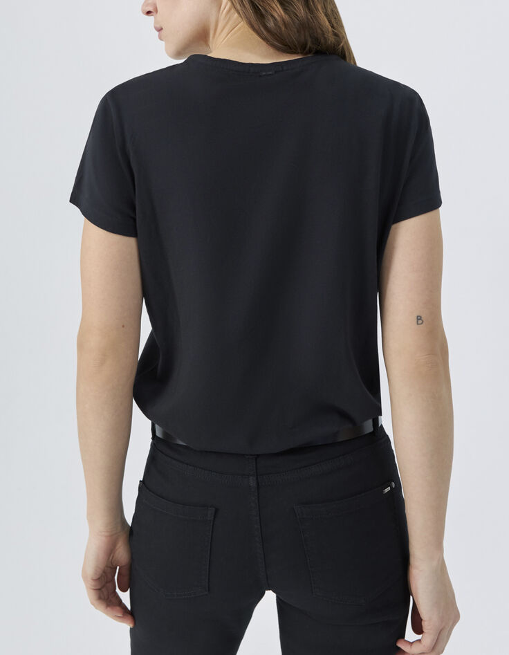 Tee-shirt noir avec message typo délavée femme-3 Tee-shirt noir avec message typo délavée femme-3
