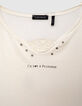 Girls’ off-white button-neck T-shirt with skull on back-5