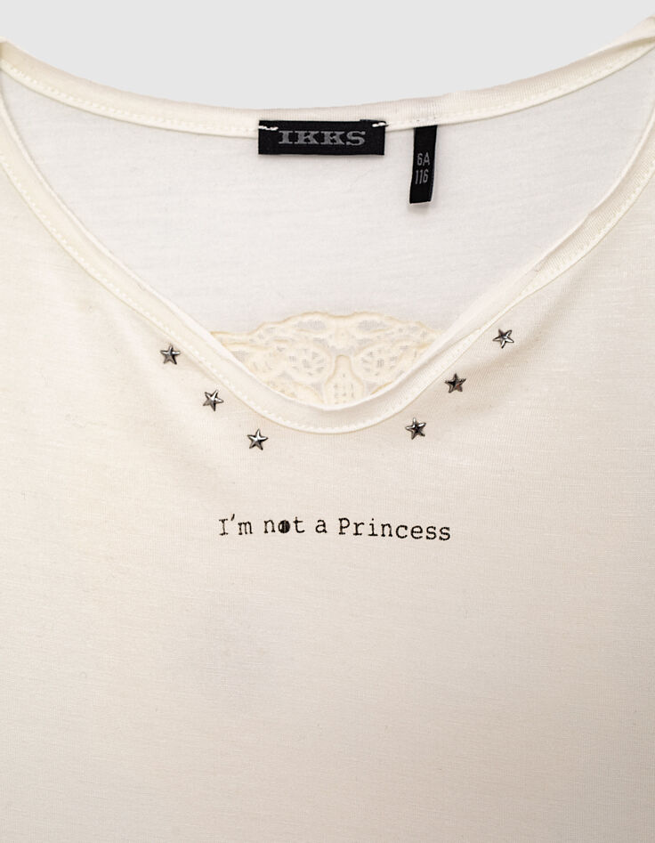 Girls’ off-white button-neck T-shirt with skull on back-5 Girls’ off-white button-neck T-shirt with skull on back-5