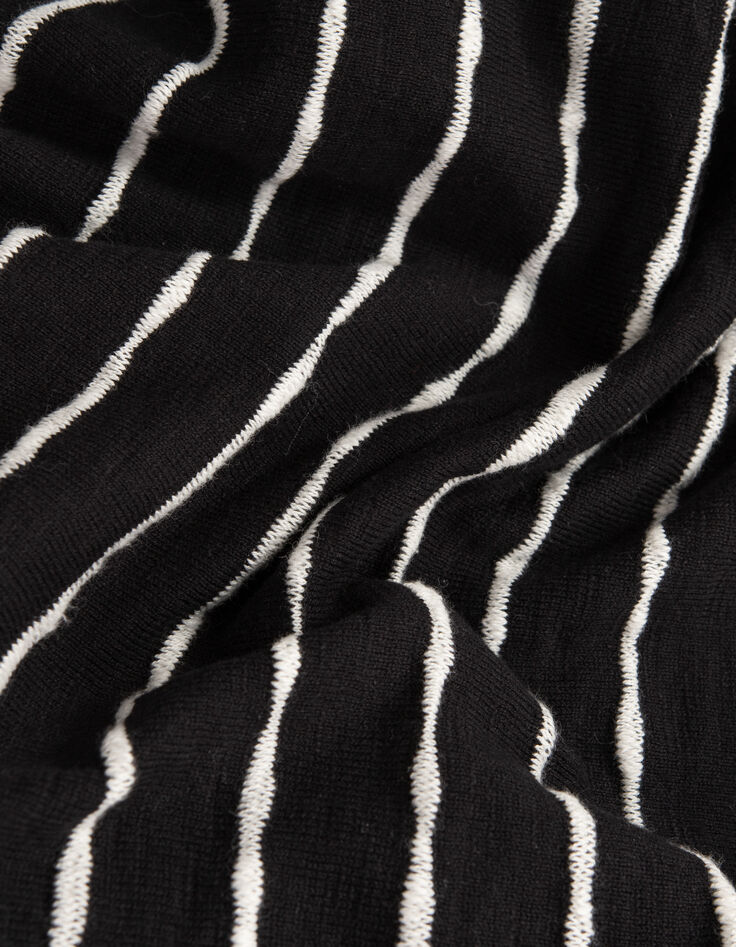 Pull marinière noir tricot fin rayures blanches Homme-7