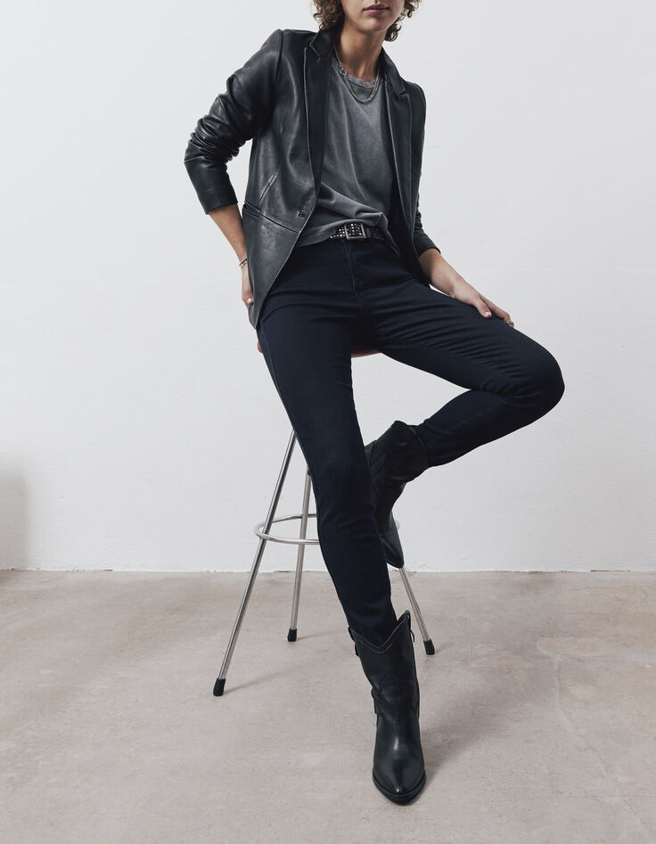 Blaue Sculpt-up-Damenjeans im Slim-Fit mit Strass-1
