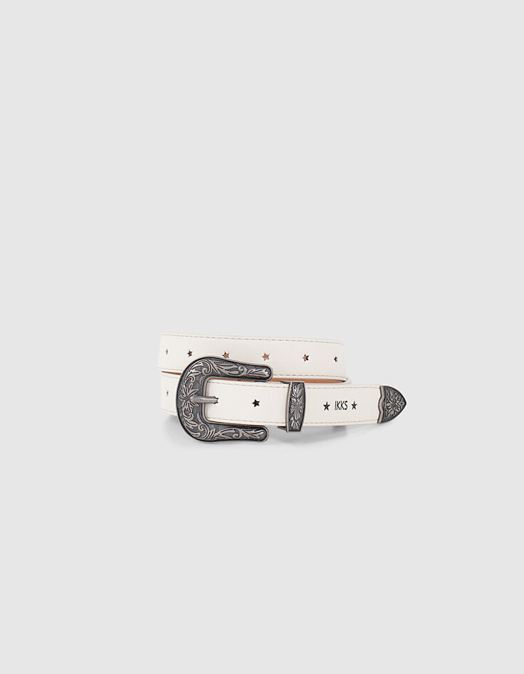 Ceinture beige clair chiné suédée découpes étoiles fille-1 Ceinture beige clair chiné suédée découpes étoiles fille-1