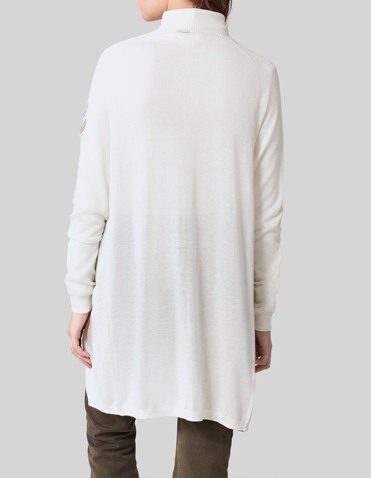 Women’s ecru mid-length cardigan, embroidered chevrons-3
