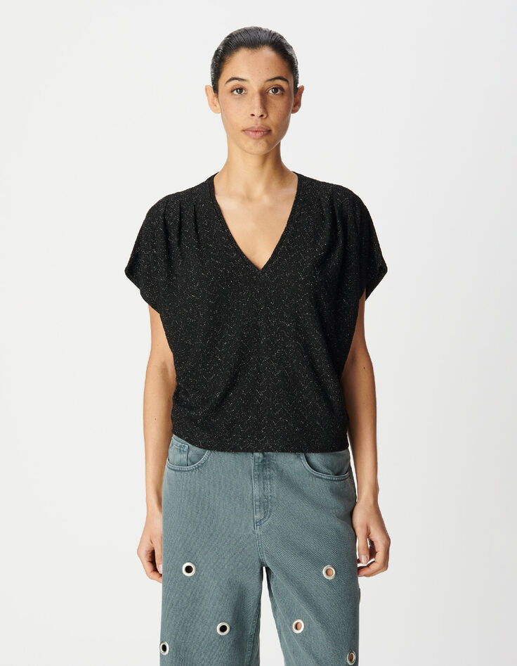 Schwarzes T-Shirt f&uuml;r Damen in lockerer Passform-5