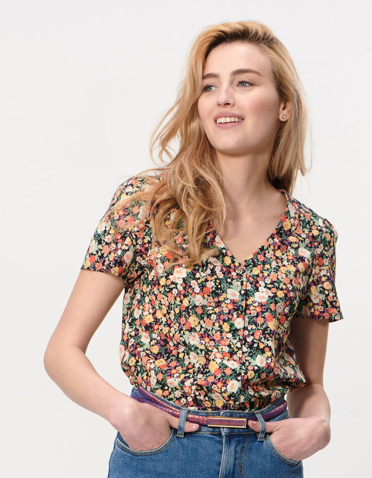 I.Code water pink top + multicoloured flower print-5