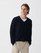 Pull marine tricot coton cachemire Homme-5