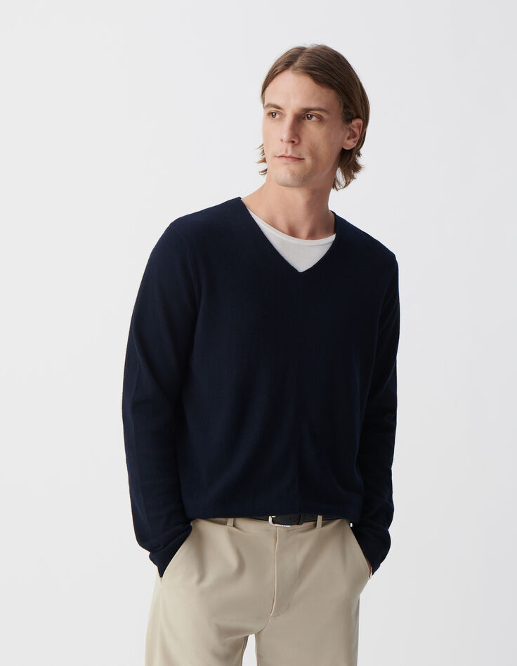 Pull marine tricot coton cachemire Homme-5