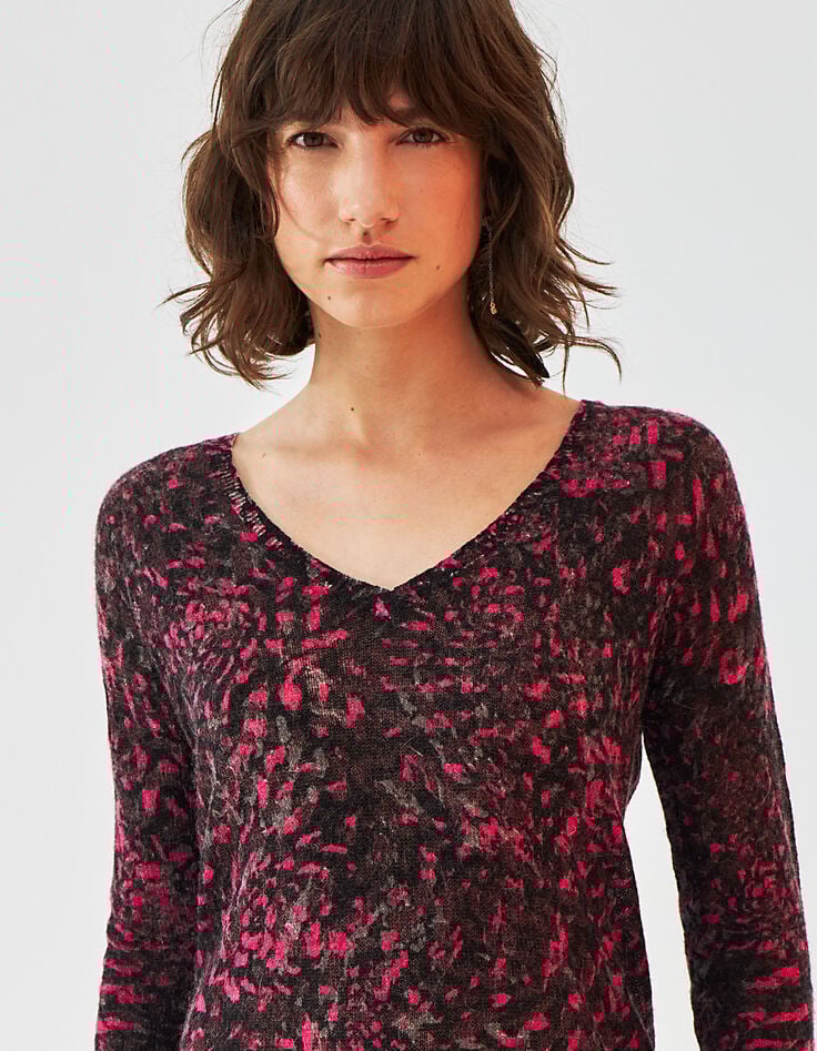 Jersey cuello pico en lana esponjosa cosy flowers mujer-1 Jersey cuello pico en lana esponjosa cosy flowers mujer-1