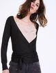 Cardigan cache-cœur noir métallisé femme-5
