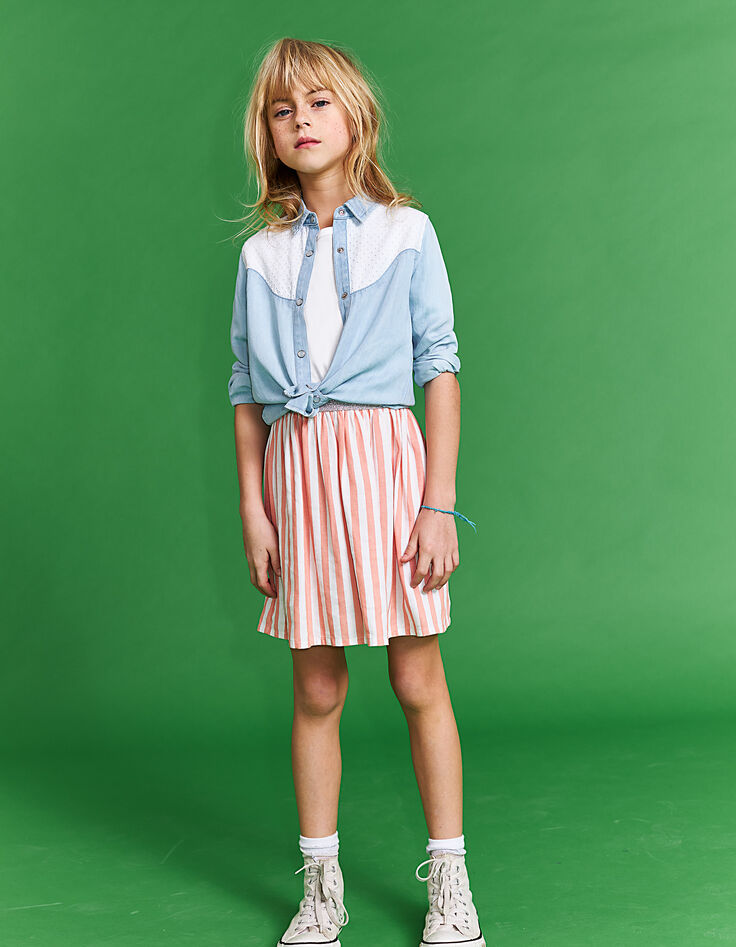 Girls’ bleached blue Tencel© and lace shirt-6