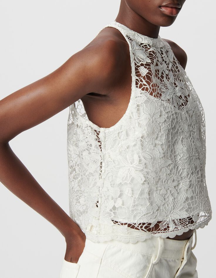 &Auml;rmelloses wei&szlig;es Spitzentop Damen-4