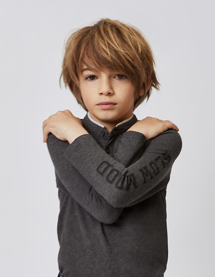 Polo gris chin&eacute; anthracite &agrave; dos matelass&eacute; gar&ccedil;on -3