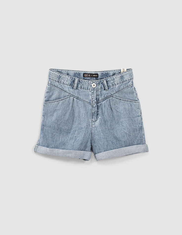 Mädchen-Mom-Shorts mit Schalgürtel, Bio, in Light Blue-3 Mädchen-Mom-Shorts mit Schalgürtel, Bio, in Light Blue-3