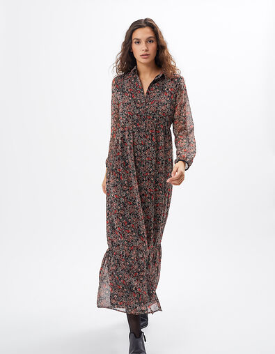 Robe longue noire imprimé cachemire bohème I.Code
