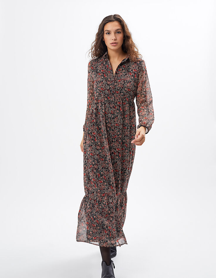 Robe longue noire imprimé cachemire bohème I.Code-1