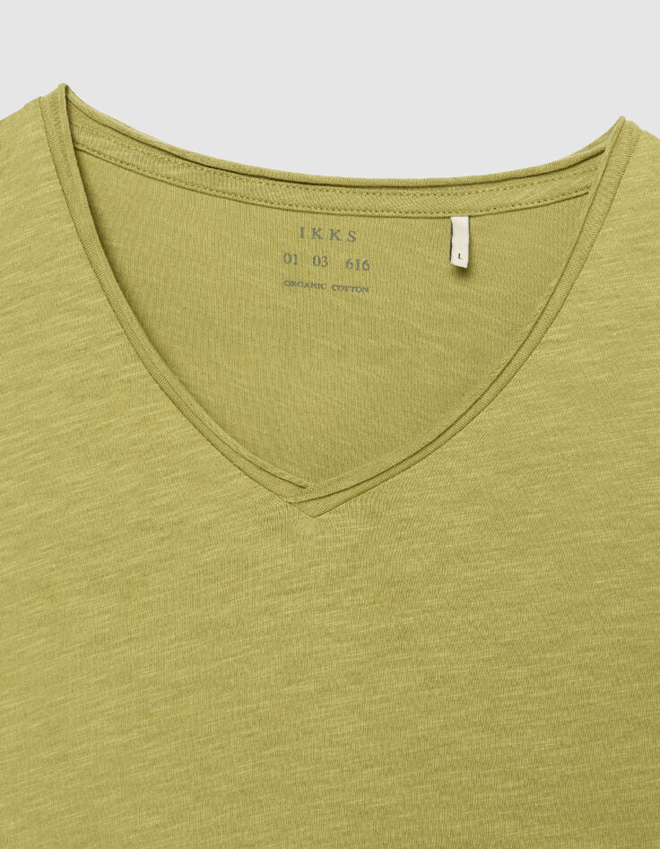 Gr&uuml;nes Flamm-T-Shirt V-Ausschnitt Baumwolle-6