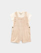 Conjunto peto rosa y camiseta cruda bebé niña-1