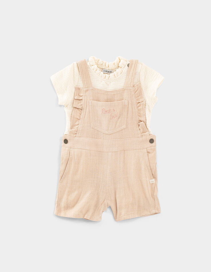 Conjunto peto rosa y camiseta cruda bebé niña-1