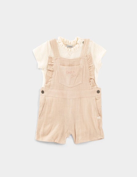 Baby girls’ pink dungarees and ecru T-shirt outfit
