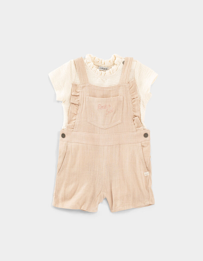 Baby girls’ pink dungarees and ecru T-shirt outfit - IKKS