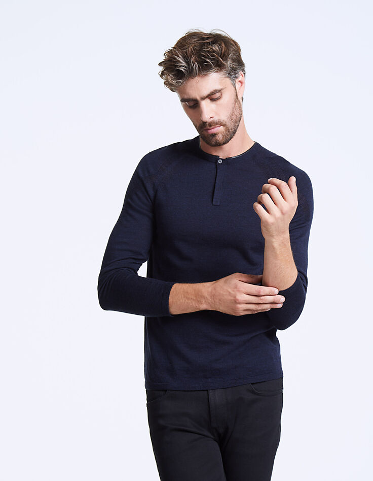 Pull marine à col tunisien Homme-4