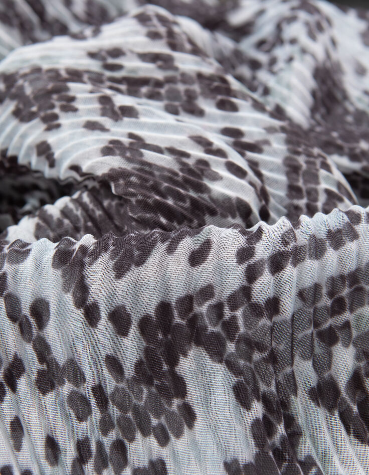 Cremewei&szlig;es Damenhalstuch mit Plissee und Animal-Print-3