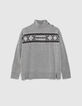 Grijze gebreide trui jacquard skistijl Dames-6