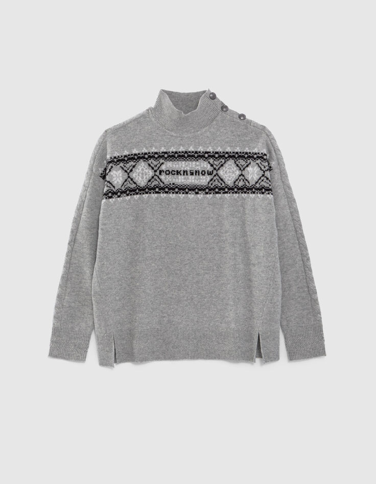 Grijze gebreide trui jacquard skistijl Dames-6