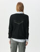 Schwarzer Damenfeinstrickpulli Fischgräten Strass hinten-3