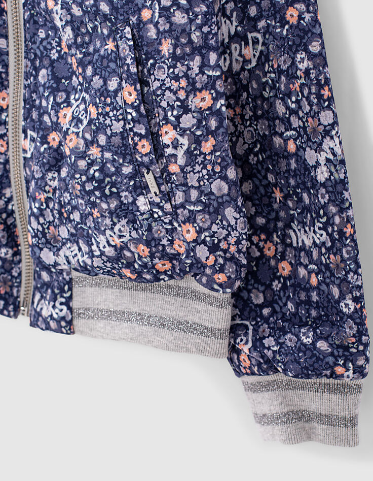 Mädchen-Wende-Bomberjacke, Ecovero®, Blumen-Print und Grau-6