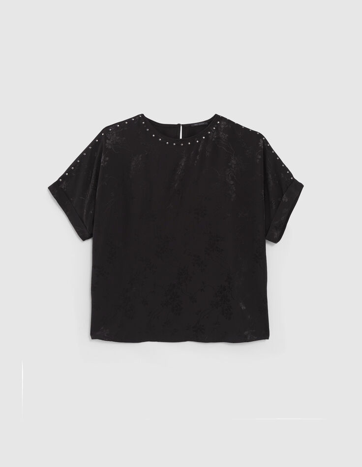 Top negro jacquard vegetal tachuelas-6