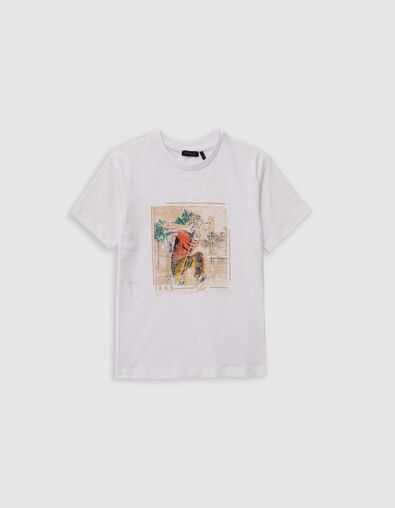 T-shirt blanc coton bio homme &agrave; t&ecirc;te de tigre gar&ccedil;on - IKKS