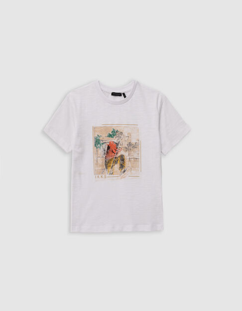 Wit T-shirt biokatoen man met tijgerkop jongens - IKKS