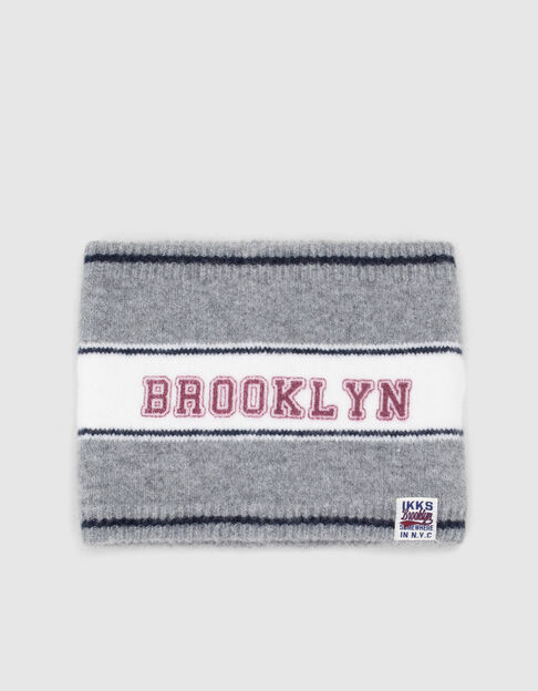 Boys’ grey slogan jacquard knit snood - IKKS