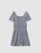 Combishort noir imprimé vichy et fleurs fille-2