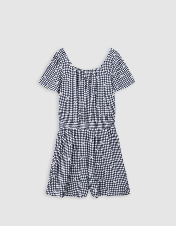 Combishort noir imprimé vichy et fleurs fille-2