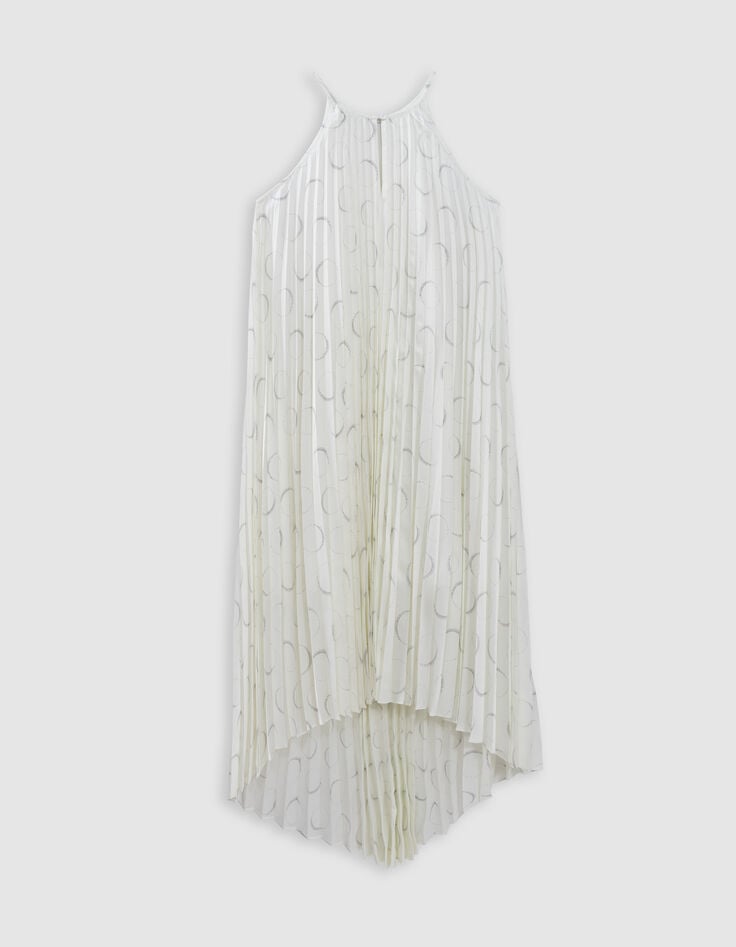 Robe pliss&eacute;e ivoire imprim&eacute; &eacute;clipses Femme-5